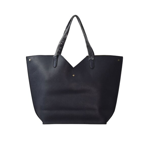 Neiman Marcus Navy Blue Tote Bag With Tassel Accent Gold Hardware - Picture 2 of 4